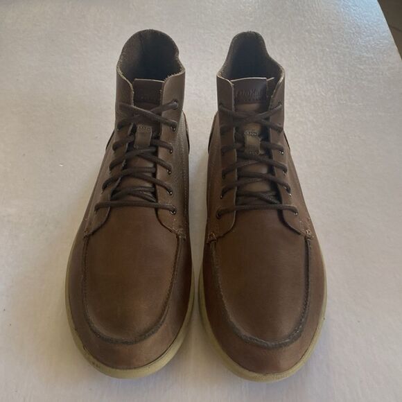 OLUKAI Nalukai Men’s Caramel Brown Leather Mid Top Boots Size 8.5 US
